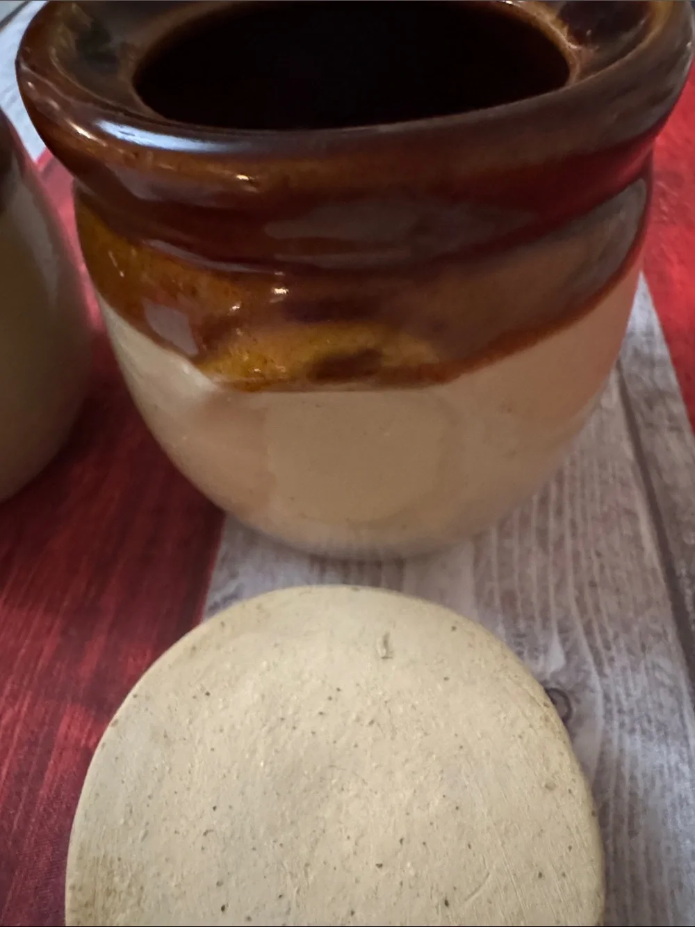 Set of 2 Vintage Two-Tone Ceramic Honey Jars